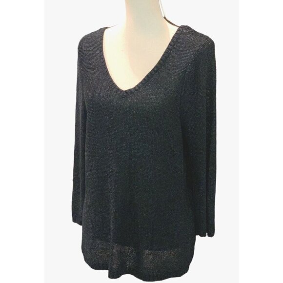 Davina Womens Elegant Sparkle V Neck Back Sweater Size M Blue Long Sleeve - Picture 2 of 12